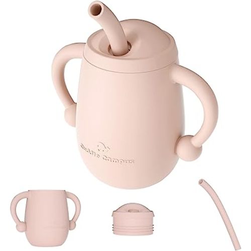 Cuddle Campus 100% Silicone Baby Training Cup, Shatterproof Toddler Sippy Cups with Straw, Open Cup for Baby, 6+ Months 4 Oz