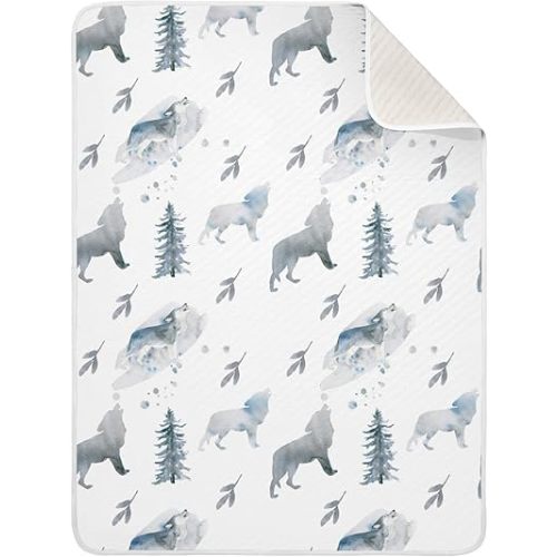 Ollabaky Animal Wolf Baby Blanket for Boys Girls Cotton Throw Blanket Swaddle Blanket for Crib Stroller Nursery Receiving Blanket Infant Toddler Unisex 30"x40"