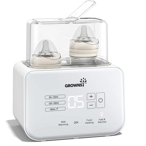Baby Bottle Warmer, Grownsy 8-in-1 Fast Milk Warmer with Timer Breastmilk or Formula, Fits 2 Bottles, Accurate Temperature Control, with Defrost, Sterili-zing, Keep, Heat Baby Food Jars Function