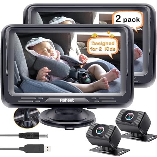 Rohent Baby Car Camera 2-Pack - Dual HD 1080P Monitors with Night Vision, Adjustable Angles, Glare-Free Display, Easy Installation for Two Kids, Ideal for Road Trips
