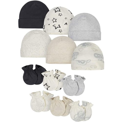 Onesies Brand Unisex Baby 12-Piece Cap and Mitten Set - Grey Neutral