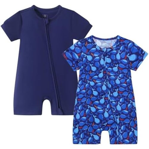 JunNeng 2pcs Baby Boy Footless Sleeper,Rayon from Bamboo Romper with 2 Way Zipper Short Sleeve Infant Summer Outfit