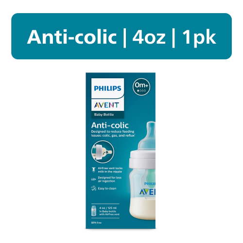 Philips AVENT Anti-colic Baby Bottle with AirFree vent 4oz, reduces colic, gas, and reflux