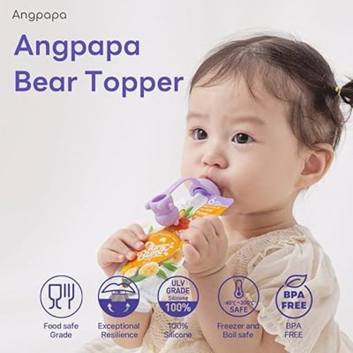 Softsip Food Pouch Tops with Travel Case, Baby Pouch Topper Spill Proof, Reusable Baby Food Pouches Toppers, 100% Silicone, BPA Free, Food Grade, Dishwasher, Freezer, Boil Safe, Set of 3, Purple,Beige