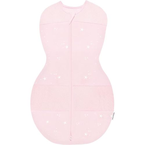 Happiest Baby Sleepea 5-Second Swaddle - 100% Organic Cotton Baby Swaddle Blanket - Doctor Designed Promotes Healthy Hip Development (Rose Stars, X-Large)