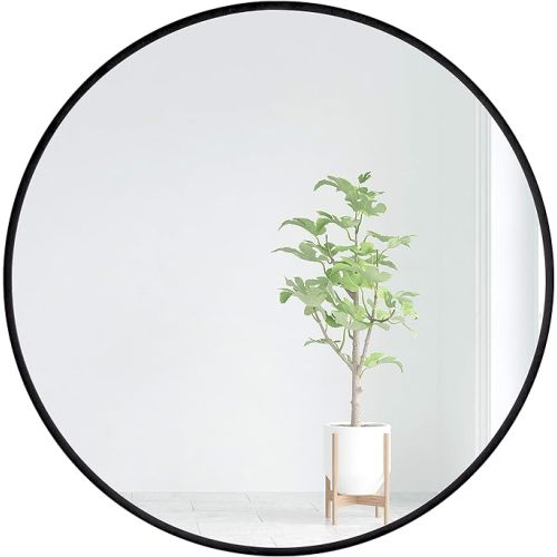 Black Round Wall Mirror, 24 Inch Rustic Matte Mirror for Bathroom, Entry, Dining Room, and Living Room. Metal Circle Mirror for Wall, Vanity Mirror, Large Decorative Mirror.