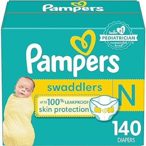 Pampers Swaddlers Newborn Diapers - Size 0, 140 Count, Ultra Soft Disposable Baby Diapers