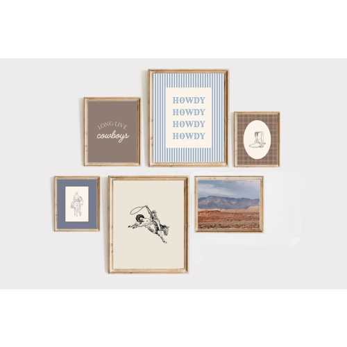 Gallery Wall Art Prints | Vintage Western Cowboy | Baby Boy Nursery | Set of 6 | Digital Download