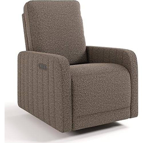 Storkcraft Kyoto Deluxe Power Recliner Swivel Glider (Mountain Brown Boucle) – Premium Electronic Power Recliner for Nursery, Includes Dual-USB Charging Port with USB-A & USB-C, Glider Rocking Chair