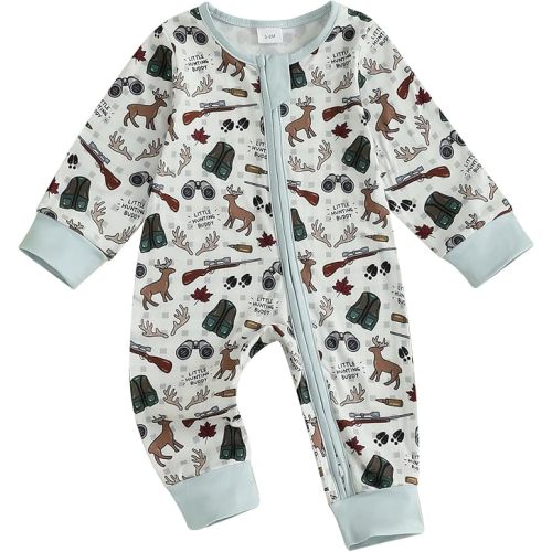 Baby Girl Boy Hunting Clothes Mallard Duck Deer Romper Zipper Jumpsuit Retro Bodysuit Newborn Going Home Outfit Fall