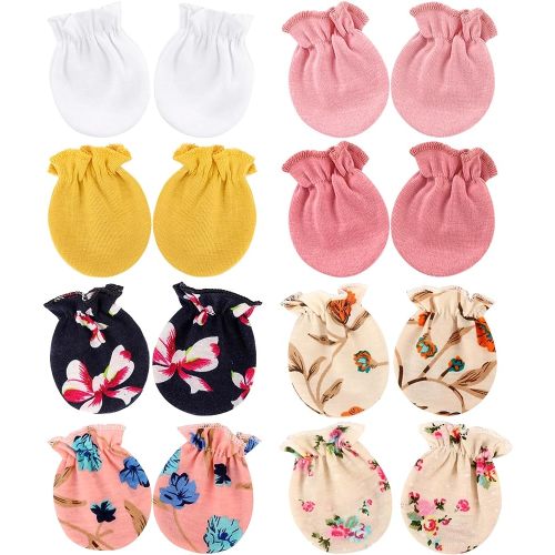 8 Pairs Newborn Mittens No Scratch Cotton Baby Mittens Newborn Infant Mittens for Newborn Baby Boy Girl 0-6 Months