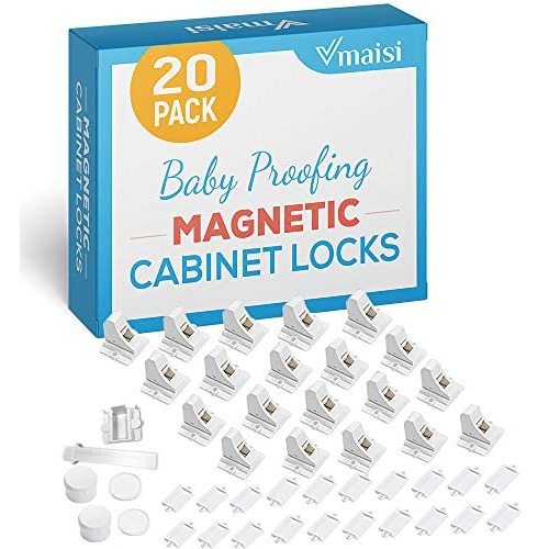 20 Pack Magnetic Cabinet Locks Baby Proofing - Vmaisi Children Proof Cupboard Drawers Latches - Adhesive Easy Installation