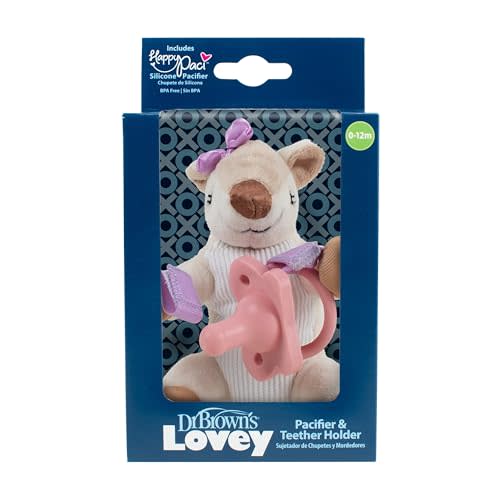 Dr. Brown's Baby Lovey Pacifier and Teether Holder, Deer with Pink HappyPaci, 100% Silicone, 0-6m (Packaging May Vary)