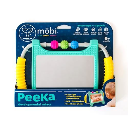 Mobi Peeka Activity Toy - Tummy Time Baby Mirror, Food Grade Silicone Montessori Toys, Shatterproof Mirror for Babies, BPA and Phthalate Free - for 0-6 Months Newborns and Up