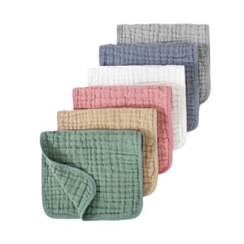 6 Pack Muslin Burp Cloths for Babies Cotton Hand Washcloths Reusable Absorbent Towel Drool Bibs Newborn Milk Spit Up Rags
