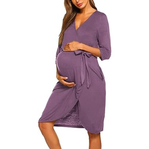 Ekouaer Maternity Robe Nursing Robes for Hospital Labor Delivery V Neck Pregnancy Bathrobe Womens Postpartum Nightgown