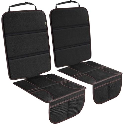 PIDO Car Seat Protector for Child Car Seat, 2 Pack Carseat Protectors with Thick Padding and Non-Slip Backing, Protective Cover Mat for Vehicle Leather Upholstery (Black/Red)