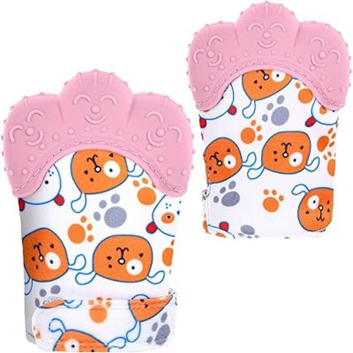 2Pack Silicone Teething Mitt, Soothing Infant Teething Mitten Pain Relief, Prevent Scratches Glove, Safe Silicone Teething Toys for 0-12 Months