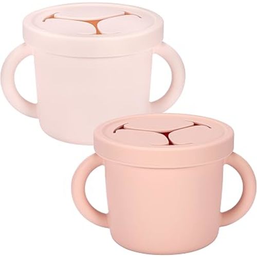 Snack Containers, Silicone Food Grade Silicone Cups, Toddler Snack Container Cups with Handles and Lid for Toddlers (Color 3)