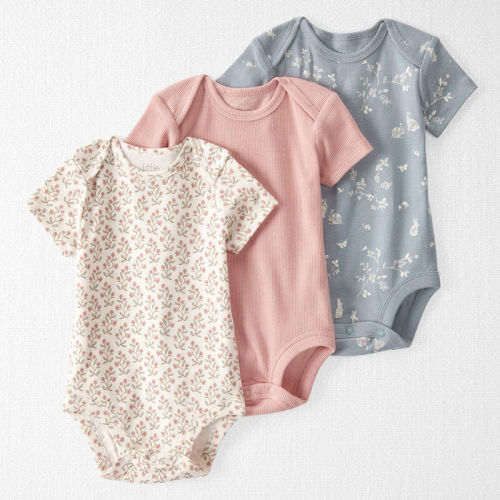 Bunny Print, Floral, Pink Baby 3-Pack Organic Cotton Rib Bodysuits | Carter’s Oshkosh Canada