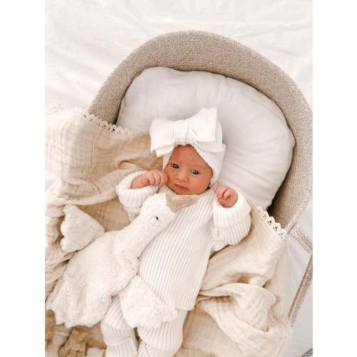 RIBBED KNIT OVERSIZED BOW - WHITE