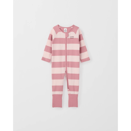 Baby Organic Cotton Rib Zip Footless Coverall - Mauve Stripe