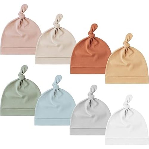 Konssy 8 Pack Baby Newborn Hats Set Knot Beanie Hats Soft for Infant Baby Girls Boys Caps 0-6 Months