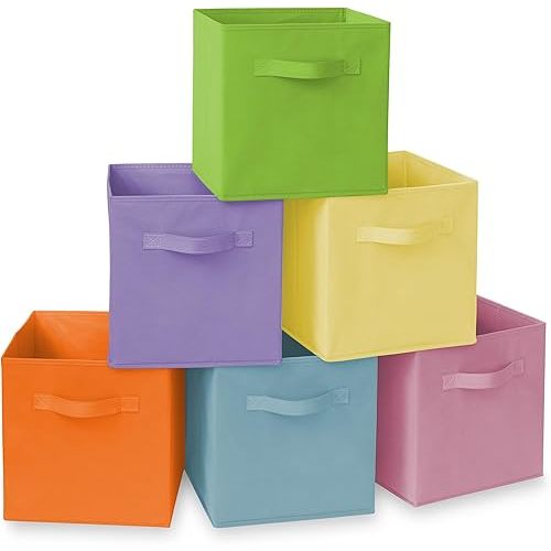 Casafield Set of 6 Collapsible Fabric Cube Storage Bins, Multicolor - 11" Foldable Cloth Baskets for Shelves, Cubby Organizers & More
