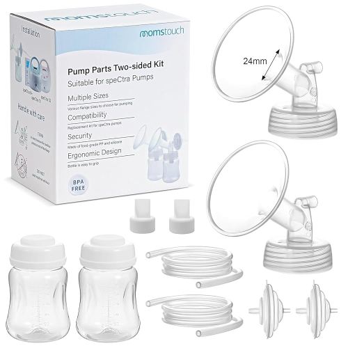 Pump Parts Compatible with Spectra S1/S2/9 Plus, Not Original Accessories, Full Set Replacements Include 24mm Flange, Duckbill Valve, Backflow Protector, Tubing and Bottle