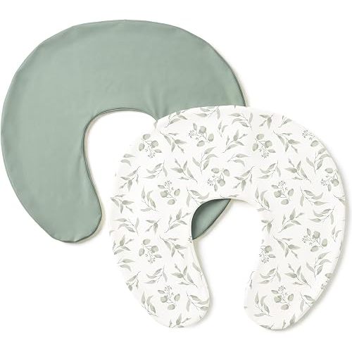 Konssy 2 Pack Nursing Pillow Covers, Stretchy and Soft Nursing Cover for Breastfeeding Pillows, Pillow Slipcover for Baby Girls Boys Newborn (Green, Green Leaves)