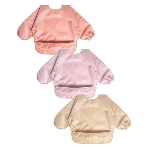 Zoosa Baby Long Sleeve Waterproof Bibs for Baby Boy Girl,Baby Led Weaning Smock Outfit for Toddler 6 Months-2 Years,3pk
