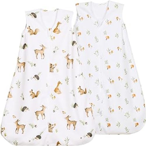 david's kids Micro Fleece Baby Sleep Sack 6-12 Months, Soft Baby Wearable Blankets with 2-Way Zipper, 2 Pack Sleeping Bags for Infant Newborn Boys Girls Neutral, Medium Size, Forest/Woodland Animals