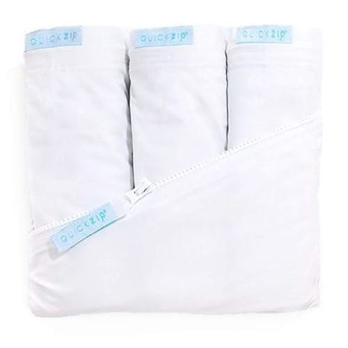 QuickZip Crib Sheet Set - Faster, Safer, Easier Baby Crib Sheets - includes White Wraparound Base & 3 Zip-On Crib Sheets – White 100% Cotton - Fits All Standard Crib Mattresses - 3 White