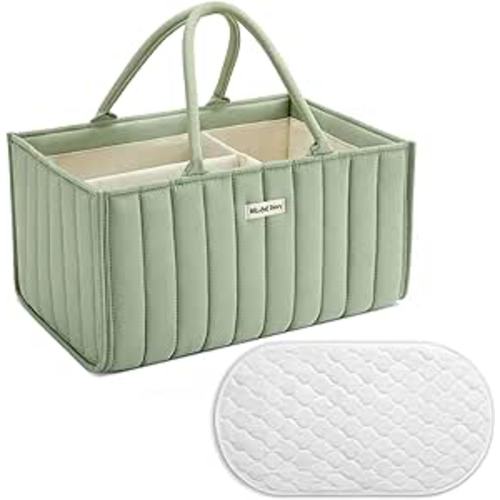 Blissful Diary Baby Diaper Caddy Basket,Stylish Baby Diaper Caddy Organizer, With a Waterproof Changing Pad Liner,A Baby Gift Registry for Baby Shower List and Baby Must Haves Essentials - Sage Green
