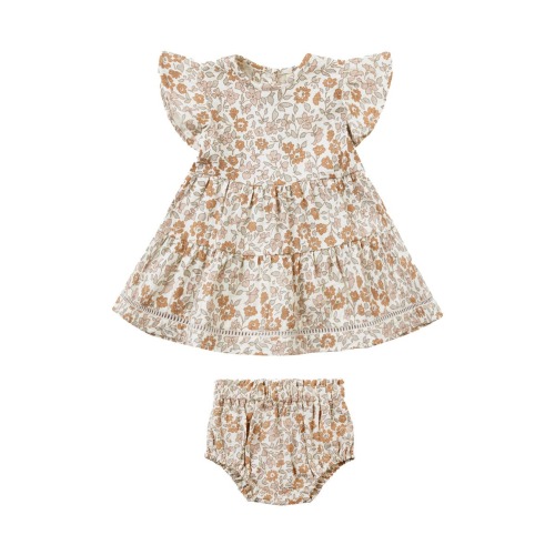 Lily Floral Flutter Sleeve Organic Cotton Dress & Bloomers, 3-6M