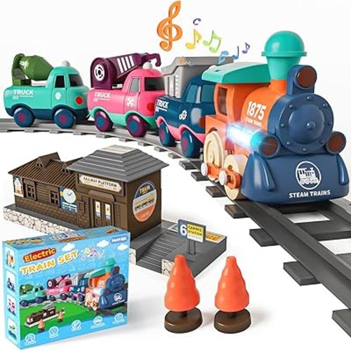Electric Train Set for Toddlers & Kids w/Music, Lights & Tracks - First Choo Choo Train, Magnetic Connection, Birthday Gifts for Boys and Girls