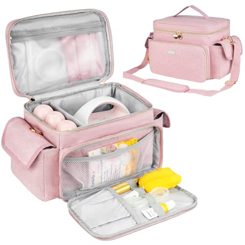 Jaffzora Breast Pump Bag Compatible with Spectra S1 and S2, Breast Pumping Travel Storage Bag for Pumping Essentials and Accessories, Pink