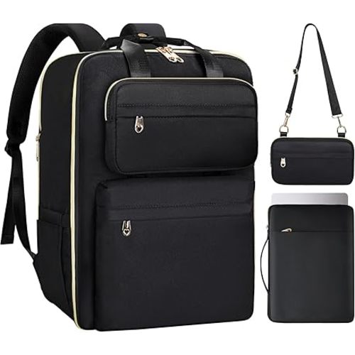 BERTASCHE Travel Backpack for Women, 35L Carry On Backpack Flight Approved with Shoe Pouch, Expandable Personal Item Travel Bag TSA 15.6'' Laptop Backpack for Work Trip Weekender Casual Daypack, Black
