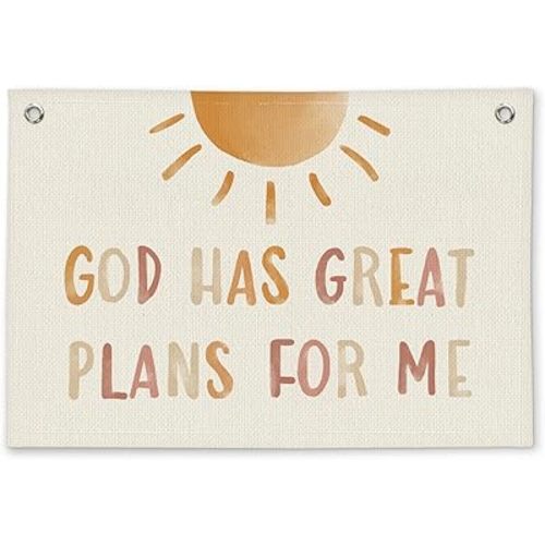 Christian Bible Verse Boho Sunshine Nursery Room Decor - Linen Banner Wall Hanging Canvas Banner Flag Decor for Kids Nursery Toddler Bedroom Playroom