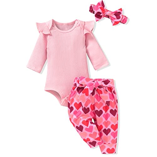 Aalizzwell Preemie Newborn Infant Baby Girls Clothes Ribbed Romper Bodysuit Pants Set Fall Winter Outfits