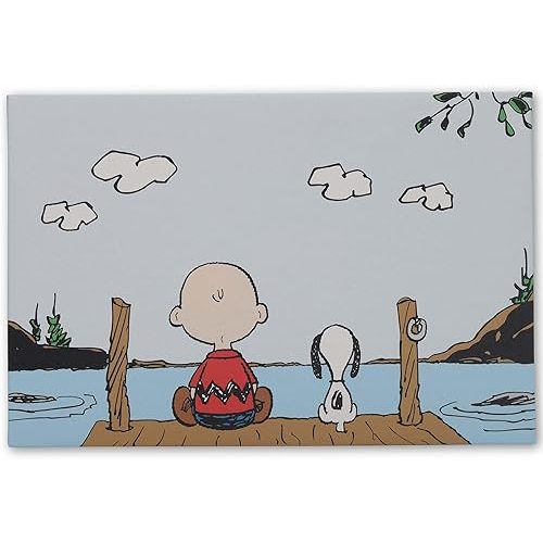 Peanuts Charlie Brown and Snoopy On Dock Gallery Wrapped Canvas Wall Decor - Peaceful Peanuts Wall Art for Home