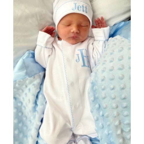 Baby boy coming home outfit, Monogrammed footie, Personalized Baby gift, Monogrammed sleeper, pima cotton, newborn pictures, shower gift