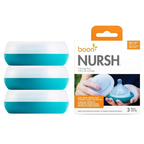Boon Baby Bottle Storage Buns - Travel Holders for Nursh Bottles - Blue and White, 3 Count
