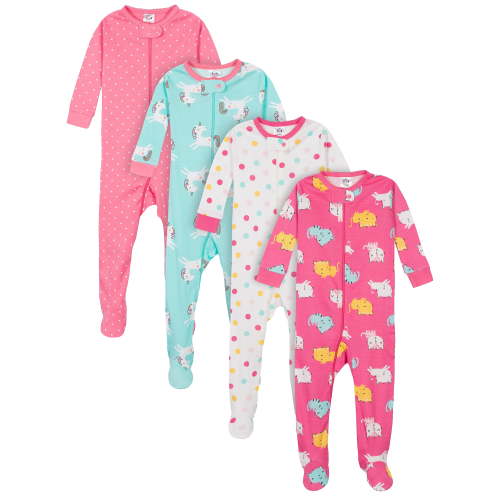 Gerber Newborn Soft Sleeper Footie PJs, Zippered Snug Fit Cotton Pajamas, 4-Pack, Sizes 0/3 Months-5T