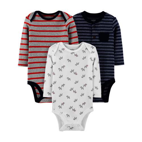 Carter's Child of Mine Baby Boy Long Sleeve Bodysuits, 3-Pack, Sizes Preemie-24 Months