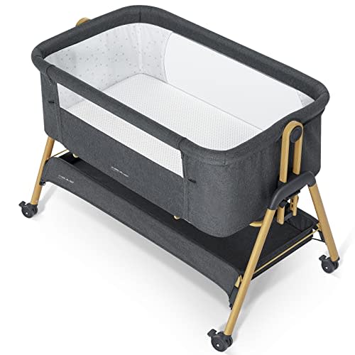 ANGELBLISS Baby Bassinet, Bedside Sleeper, Easy Folding Bedside Crib with Breathable & Washable Mattress Baby Bed, 6-Level Adjustable Portable Bassinets for Safe Co-Sleeping for Newborn Infant