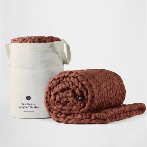 Hand Knitted Weighted Blanket – Terracotta - 12 lbs
