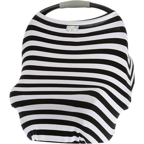 Itzy Ritzy 4-in-1 Nursing Cover, Car Seat Cover, Shopping Cart Cover & Infinity Scarf – Breathable, Multi-Use Nursing Cover Up for Breastfeeding, Carseat Canopy & Stroller Cover (Black & White Stripe)