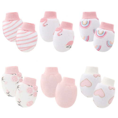 TELOLY 6 Pairs Baby Mittens,Cotton Mittens for Newborn Baby Girls,Newborn Mittens No Scratch,Pink