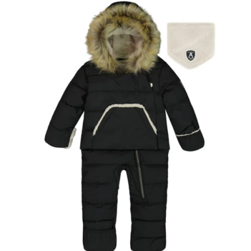 Baby Hooded One-Piece Snowsuit For Car Seat, Black - Deux par Deux | Maisonette